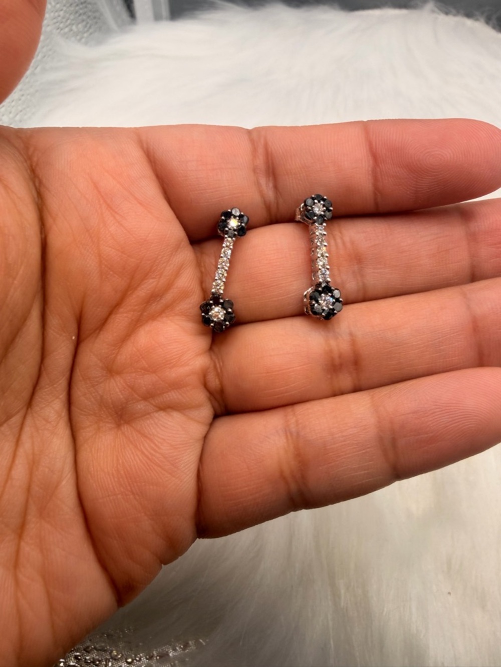 14k Gold White Gold .75 Ctw White & Black Diamond Earrings. Read Please